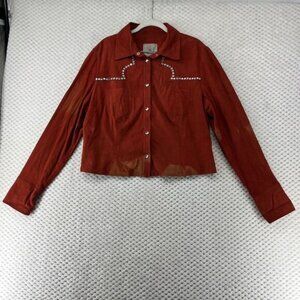 Double D Ranch Suede Western Shirt Rhinestone Embellished Rust Size M‎